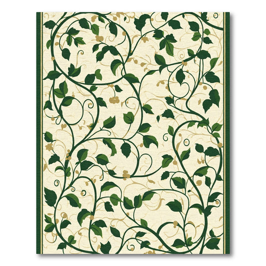 Cream Green Vine Scroll Flourish Rug