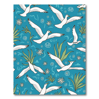Flying White Seagulls Aquatic Swirls Rug