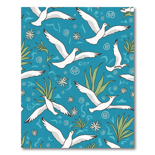 Flying White Seagulls Aquatic Swirls Rug