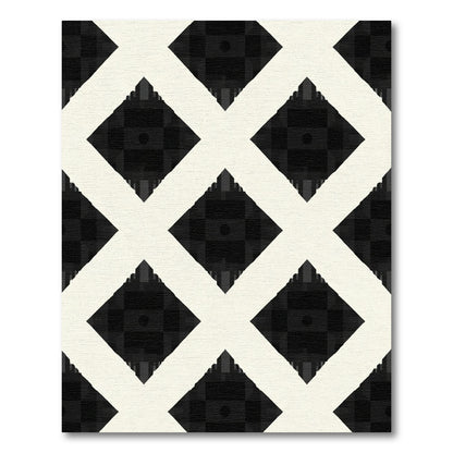 Black Cream Diamond Lattice Rug