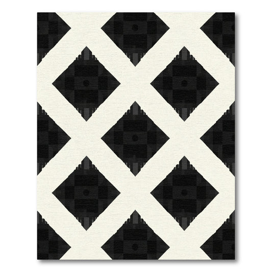 Black Cream Diamond Lattice Rug