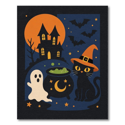 Spooky Halloween Witch Cat Area Rug