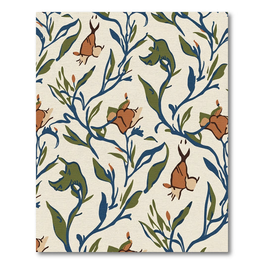 Earthy Folk Art Floral Animal Rug