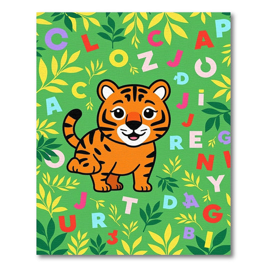 Playful Tiger Alphabet Jungle Scene Rug