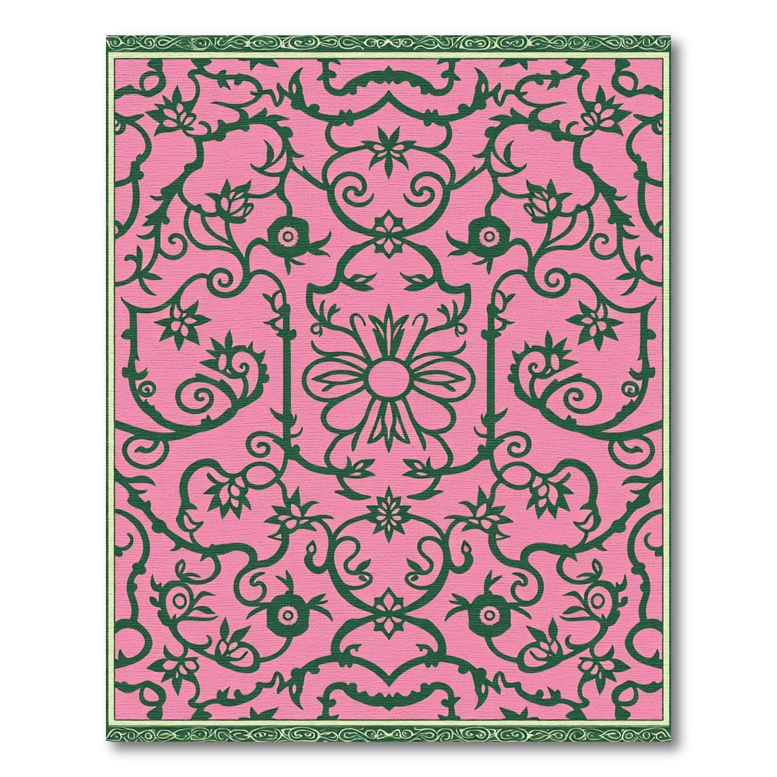Ornate Pink Green Floral Swirl Rug