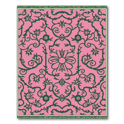 Ornate Pink Green Floral Swirl Rug