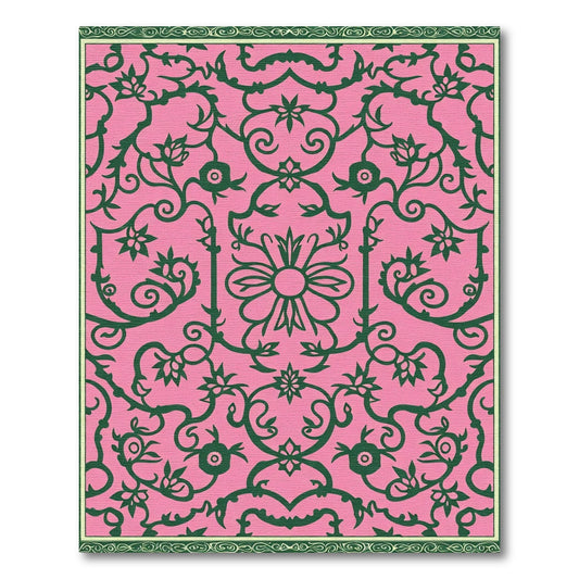 Ornate Pink Green Floral Swirl Rug