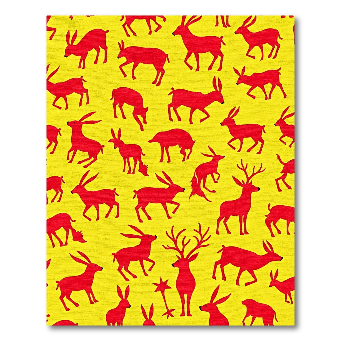 Red Deer and Hare Yellow Repeating Rug