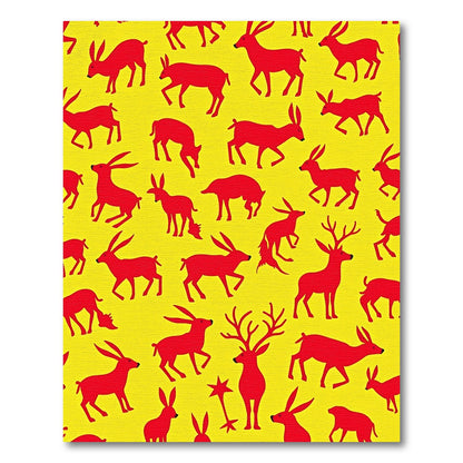 Red Deer and Hare Yellow Repeating Rug