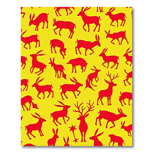 Red Deer and Hare Yellow Repeating Rug