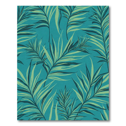 Aqua Teal Palm Leaf Pattern Rug
