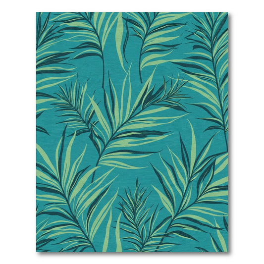Aqua Teal Palm Leaf Pattern Rug