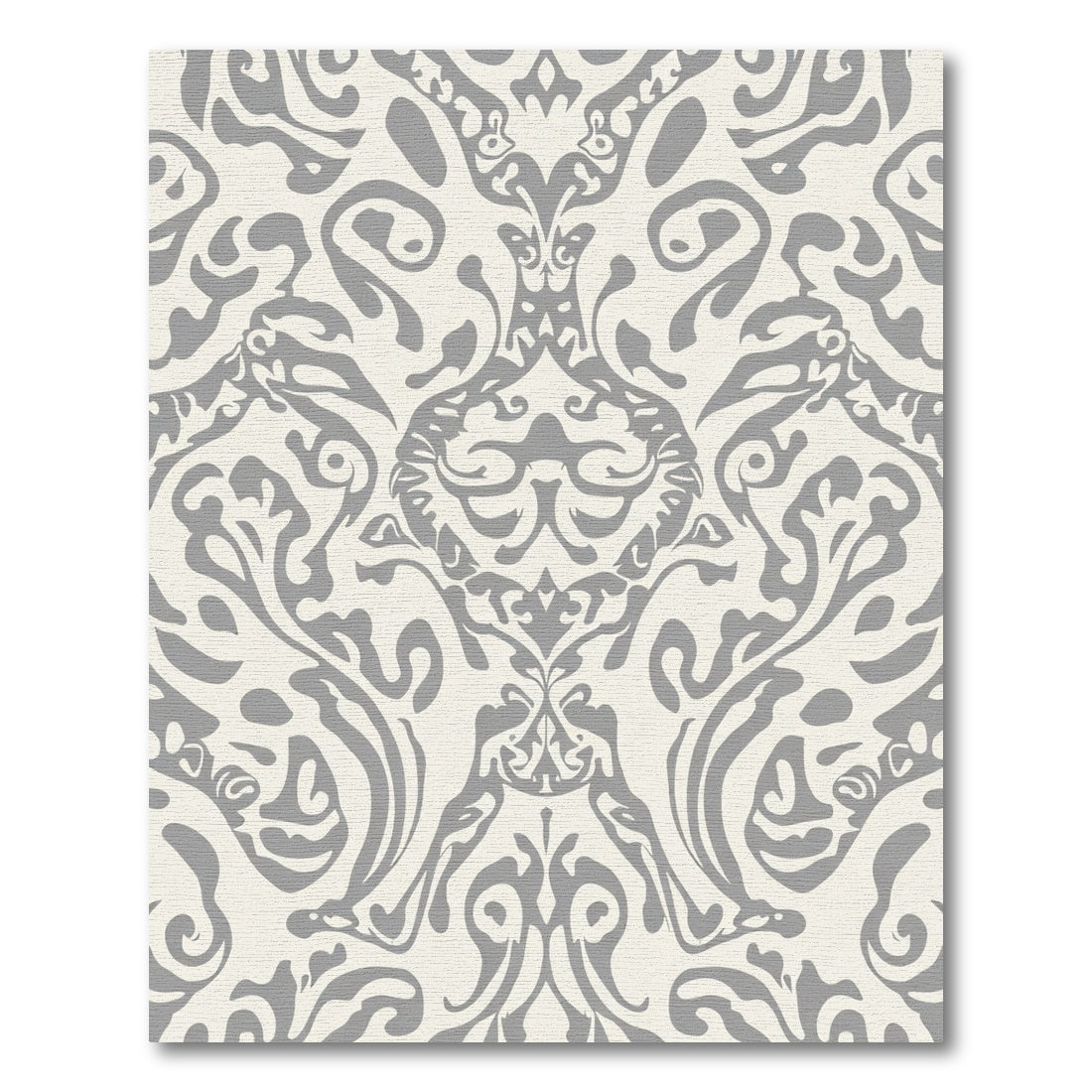 Cream Gray Classic Damask Swirls Rug