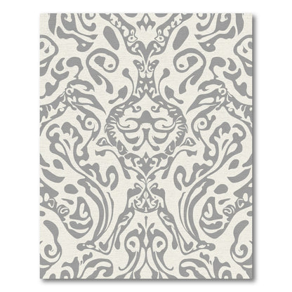 Cream Gray Classic Damask Swirls Rug
