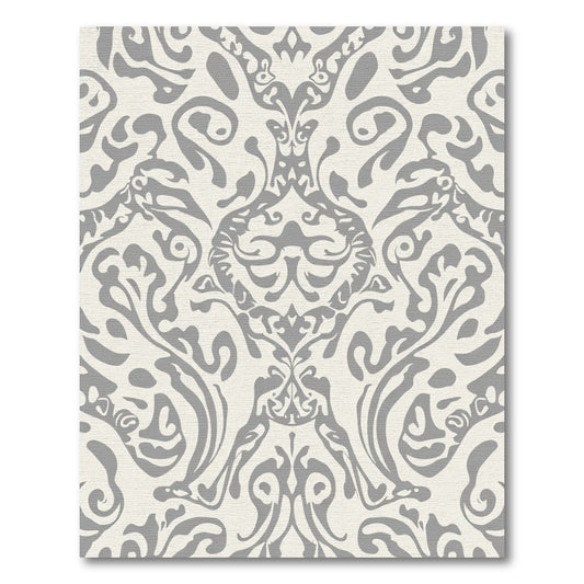 Cream Gray Classic Damask Swirls Rug