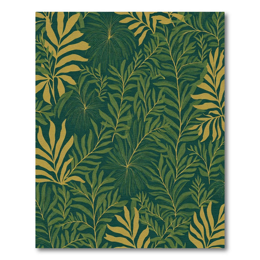 Deep Green Tropical Foliage Lush Rug