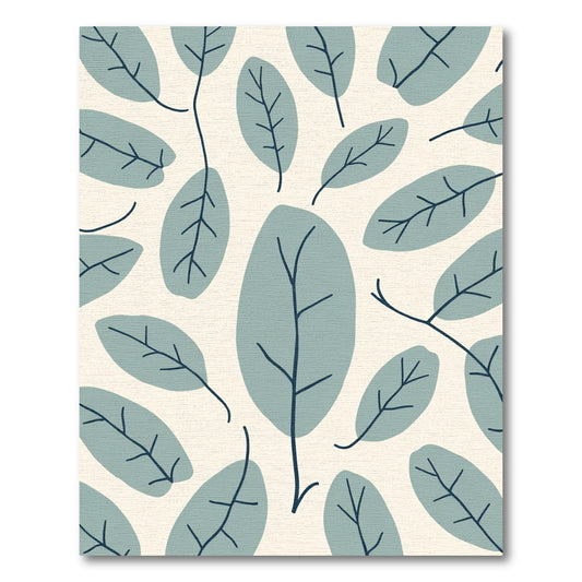 Muted Green Leafy Branch Pattern Rug