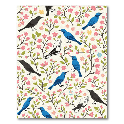 Pink Blossom Birds On Cream Background Rug