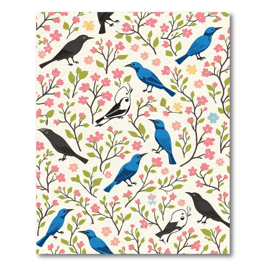 Pink Blossom Birds On Cream Background Rug