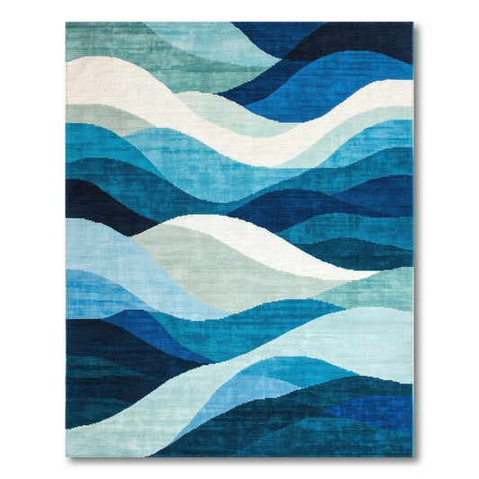 Teal Navy Layered Waves Rug