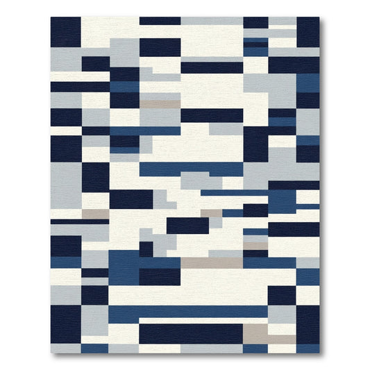 Navy Blue Geometric Rectangles Rug