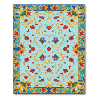 Turquoise Floral Scroll Garden Rug