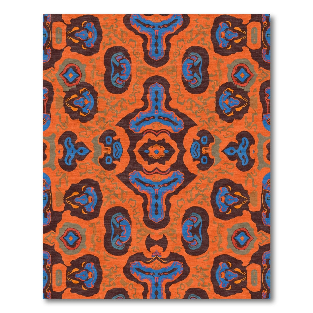 Orange Blue Brown Symmetrical Organic Shapes Rug