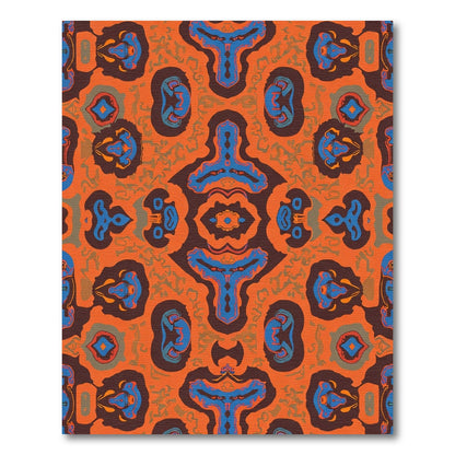 Orange Blue Brown Symmetrical Organic Shapes Rug