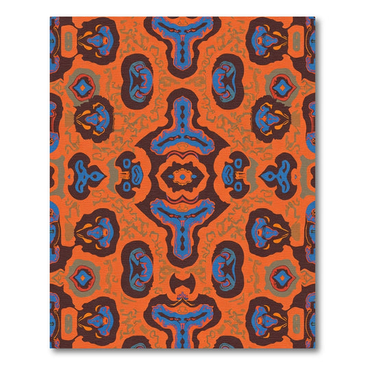 Orange Blue Brown Symmetrical Organic Shapes Rug