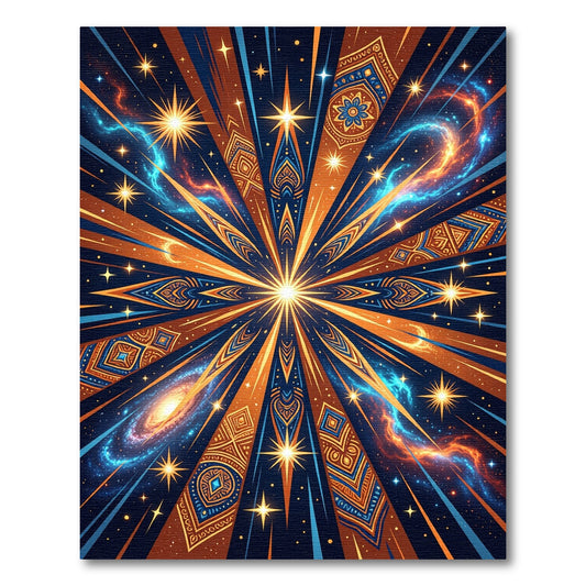 Cosmic Starburst Orange Blue Mandala Rug