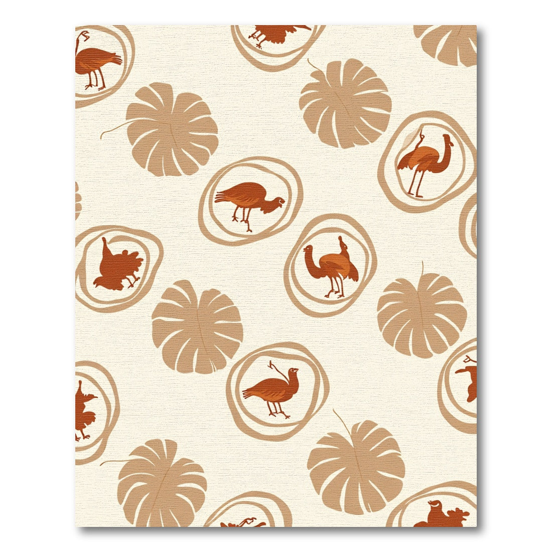 Terracotta Bird Leaf Roundel Composition Rug