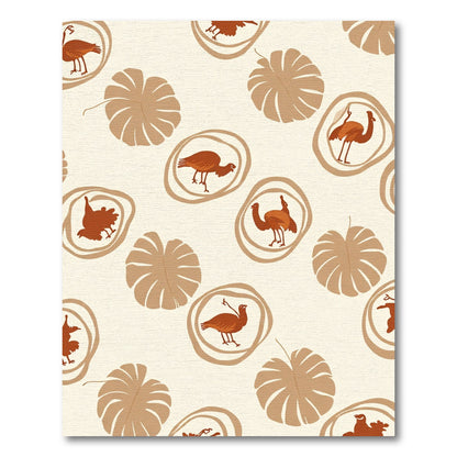 Terracotta Bird Leaf Roundel Composition Rug