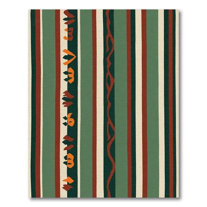 Earthy Green Red Abstract Stripe Rug