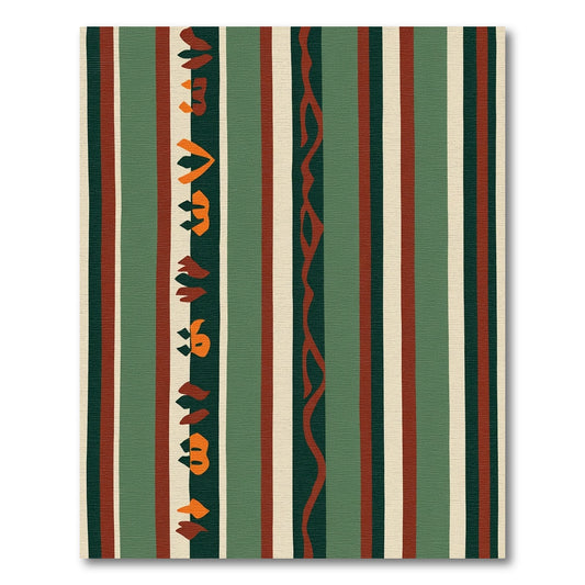 Earthy Green Red Abstract Stripe Rug