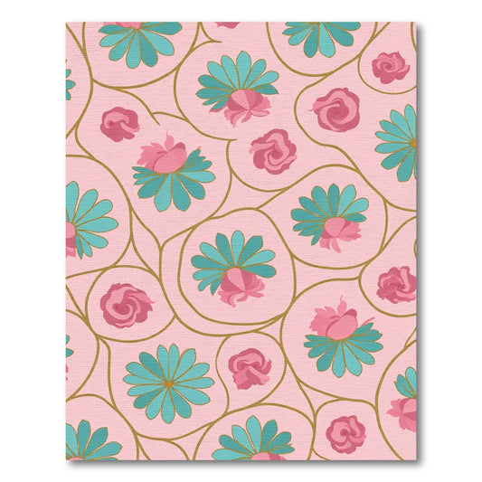 Pink Teal Floral Vine Art Rug