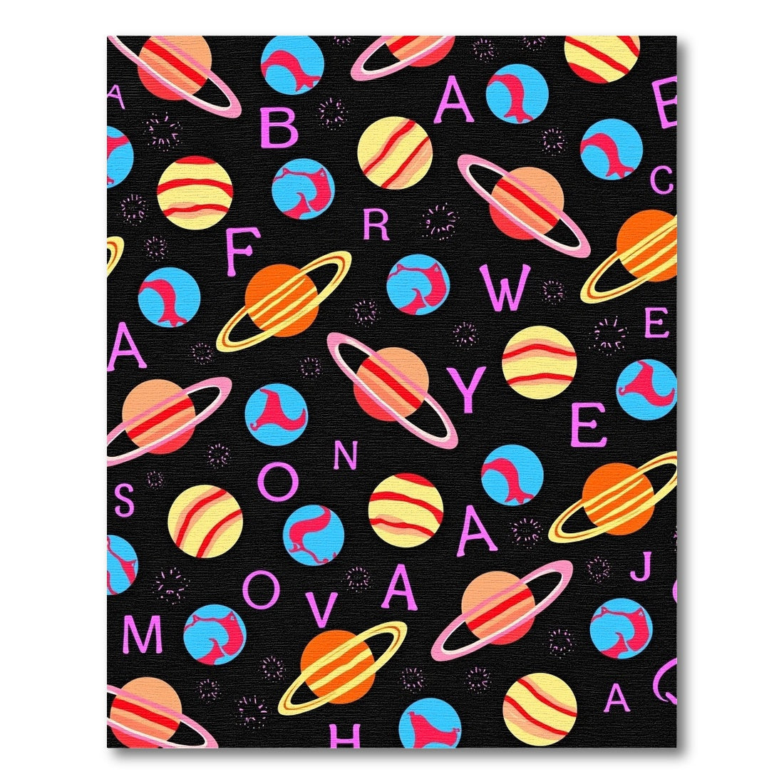 Cosmic Planets Alphabet Black Rug