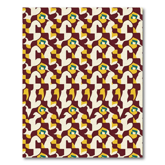 Retro Burgundy Abstract Geometric Rug