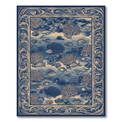 Coastal Beach Blue Ocean Fish Coral Area Rug