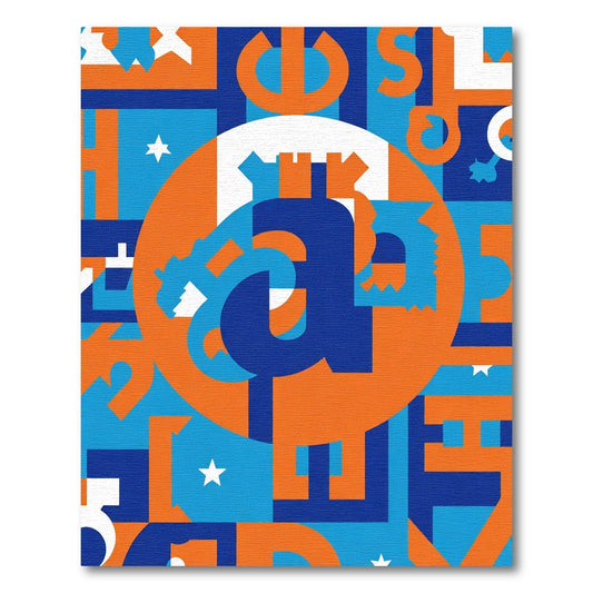 Modern Blue Orange Abstract Geometric Rug