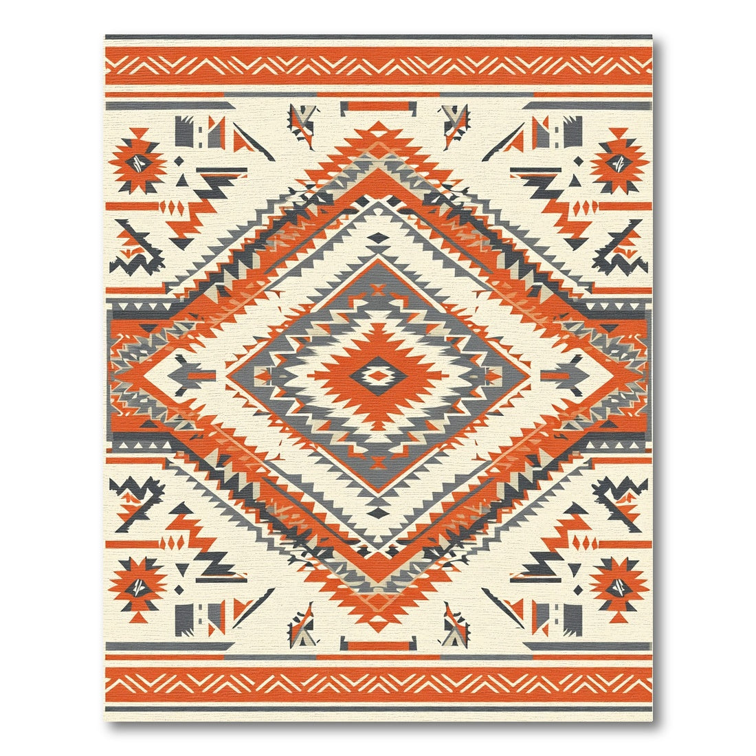 Terracotta Orange Gray Diamond Tribal Weave Rug