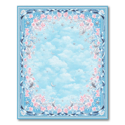 Blue Floral Moon Stars Washable Area Rug