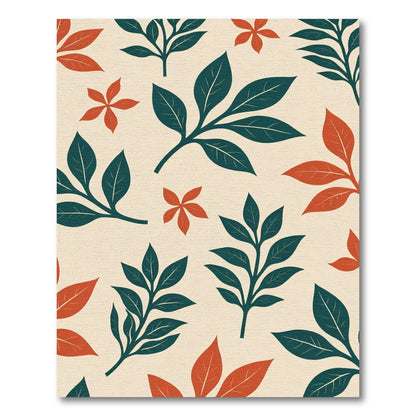 Teal Orange Foliage Mid Century Modern Rug