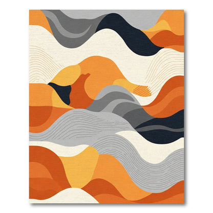 Abstract Orange Gray Wave Landscape Rug