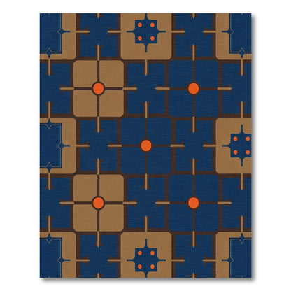 Modern Blue Brown Geometric Sunburst Rug