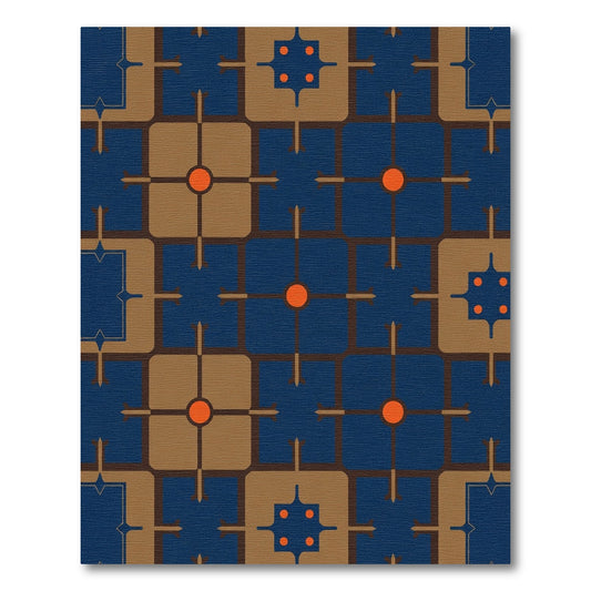 Modern Blue Brown Geometric Sunburst Rug