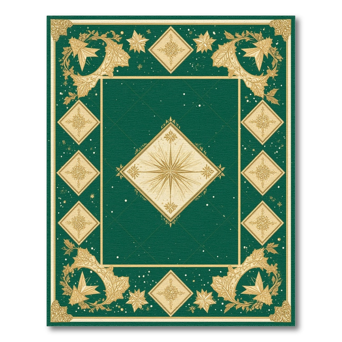 Green Gold Snowflake Starburst Area Rug