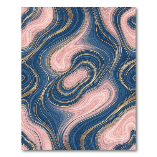 Navy Pink Gold Swirl Abstract Area Rug