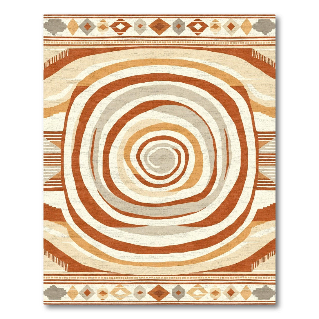 Earthy Tone Spiral Geometric Border Rug