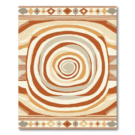 Earthy Tone Spiral Geometric Border Rug