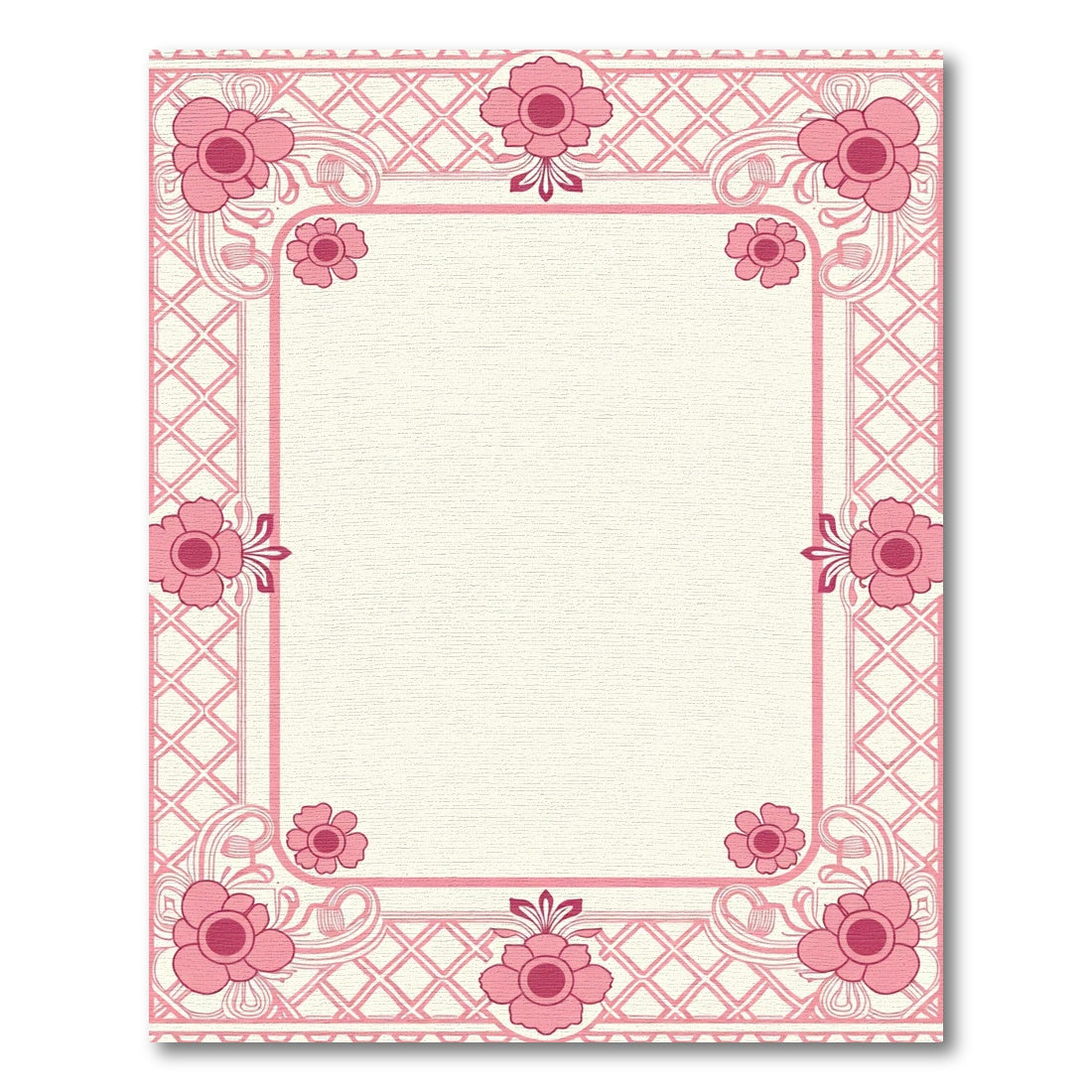 Pink Floral Lattice Corner Frame Rug